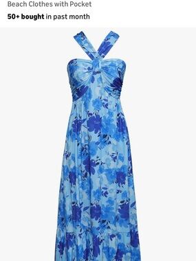 Grace Karin Blue Floral Halter Maxi Dress